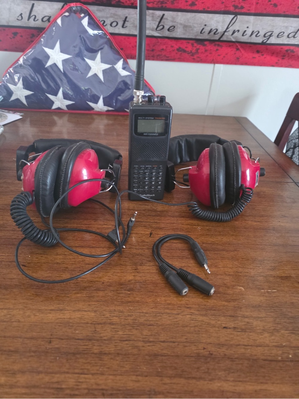 Red Over-Ear Headphones with Portable Two-Way Radio -